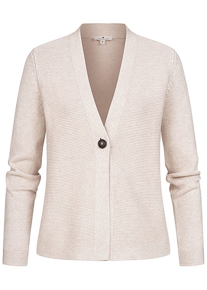 Tom Tailor Damen V-Neck Strickcardigan Knopfverschluss dessert sand beige melange