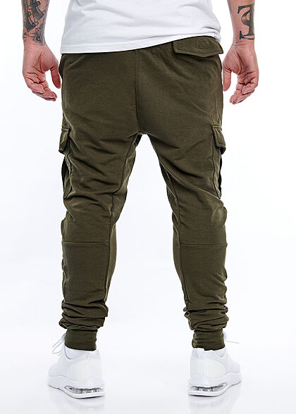 Brave Soul Herren Cargo Sweat Pants Jogginghose 4-Pockets breiter Bund unicolor khaki