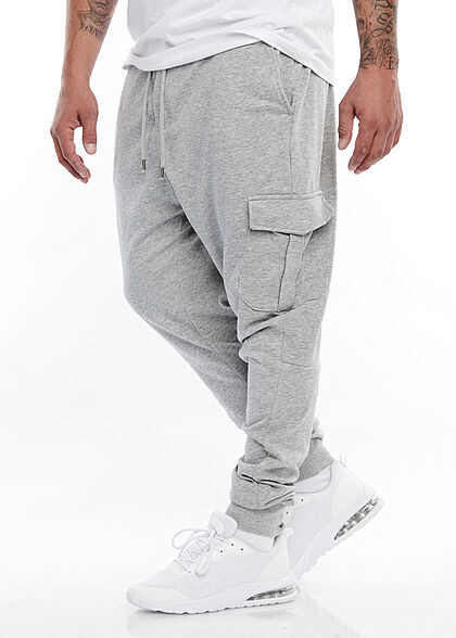 Brave Soul Herren Cargo Sweat Pants Jogginghose 4-Pockets breiter Bund unicolor h. grau