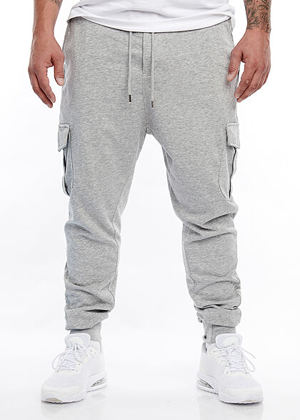 Brave Soul Herren Cargo Sweat Pants Jogginghose 4-Pockets breiter Bund unicolor h. grau