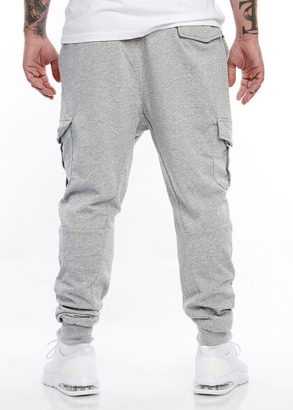 Brave Soul Herren Cargo Sweat Pants Jogginghose 4-Pockets breiter Bund unicolor h. grau