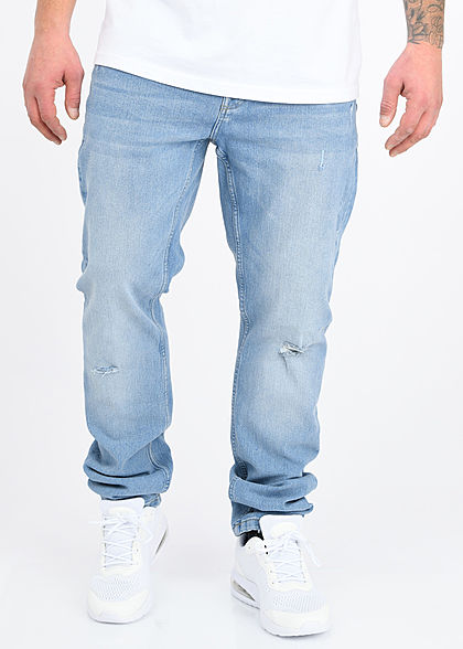 ONLY & SONS Herren Slim Fit Jeans Hose 5-Pockets Destroy Optik hell blau denim