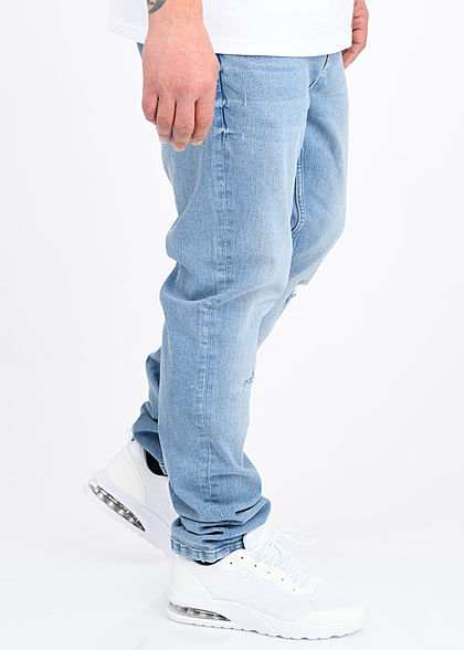 ONLY & SONS Herren Slim Fit Jeans Hose 5-Pockets Destroy Optik hell blau denim