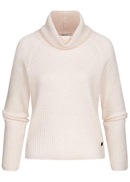 Hailys Damen Ribbed Rollkragen Grobstrickpullover Sweater hell beige melange