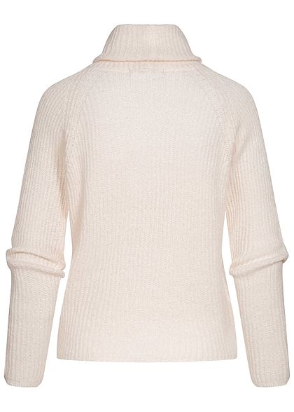 Hailys Damen Ribbed Rollkragen Grobstrickpullover Sweater hell beige melange