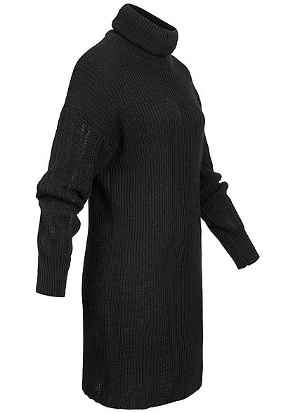 Hailys Damen Mini Rollkragen Strickkleid mit Pufferärmeln schwarz
