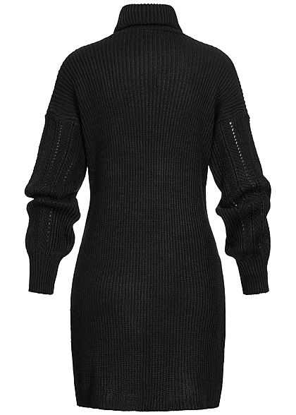 Hailys Damen Mini Rollkragen Strickkleid mit Pufferärmeln schwarz