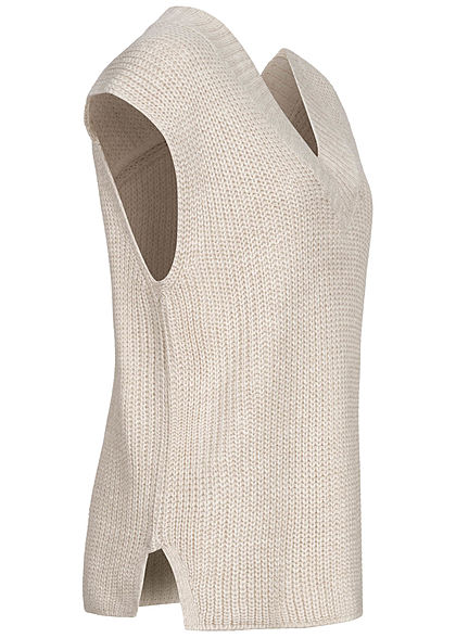 Hailys Damen Oversized V-Neck Strick Pullunder Vokuhila beige