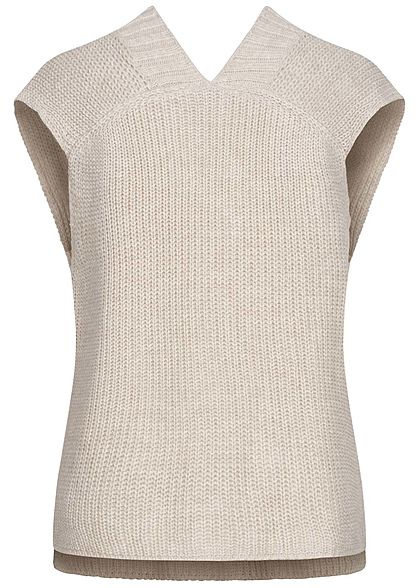 Hailys Damen Oversized V-Neck Strick Pullunder Vokuhila beige