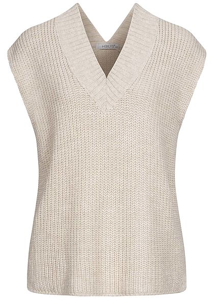 Hailys Damen Oversized V-Neck Strick Pullunder Vokuhila beige