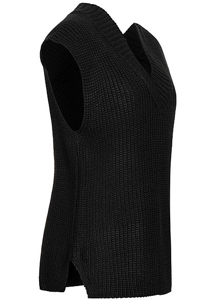 Hailys Damen Oversized V-Neck Strick Pullunder Vokuhila schwarz