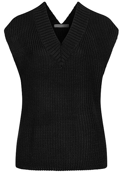Hailys Damen Oversized V-Neck Strick Pullunder Vokuhila schwarz
