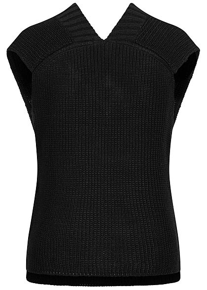 Hailys Damen Oversized V-Neck Strick Pullunder Vokuhila schwarz