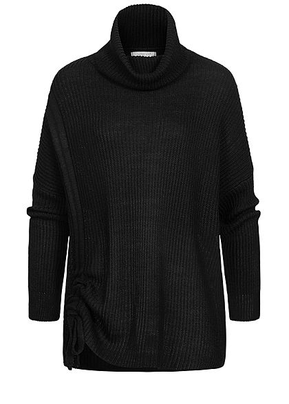 Hailys Damen Oversized Rollkragen Strickpullover mit seitlichem Zugband schwarz