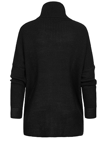 Hailys Damen Oversized Rollkragen Strickpullover mit seitlichem Zugband schwarz