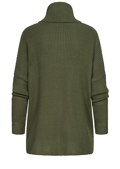 Hailys Damen Oversized Rollkragen Strickpullover mit seitlichem Zugband khaki grün