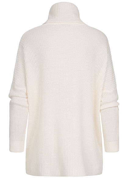 Hailys Damen Oversized Rollkragen Strickpullover mit seitlichem Zugband cream beige