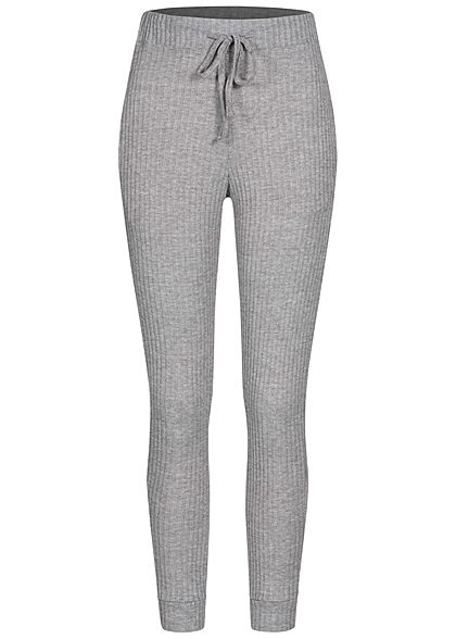 Hailys Damen Ribbed Viskose Stoffhose Sweatpants Tunnelzug 2-Pockets hell grau melange