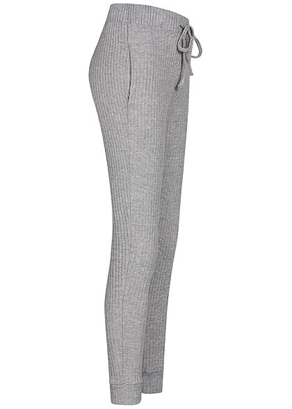 Hailys Damen Ribbed Viskose Stoffhose Sweatpants Tunnelzug 2-Pockets hell grau melange