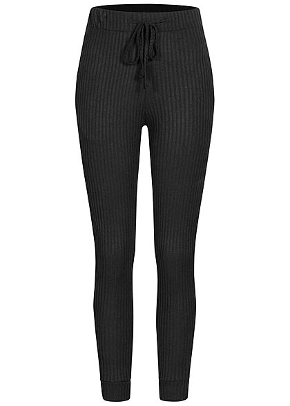 Hailys Damen Ribbed Viskose Stoffhose Sweatpants Tunnelzug 2-Pockets schwarz