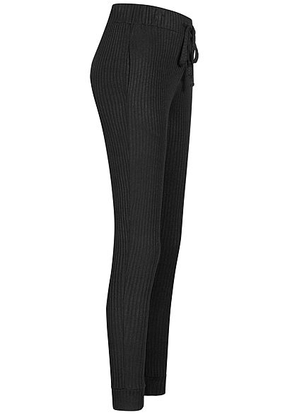 Hailys Damen Ribbed Viskose Stoffhose Sweatpants Tunnelzug 2-Pockets schwarz