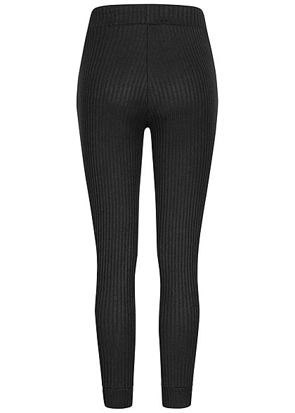 Hailys Damen Ribbed Viskose Stoffhose Sweatpants Tunnelzug 2-Pockets schwarz