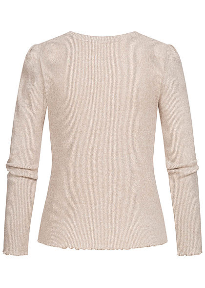 Hailys Damen Ribbed Frill Longsleeve beige melange