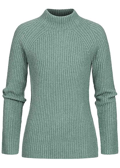 Tom Tailor Damen High-Neck Strickpullover Sweater salvia grün melange