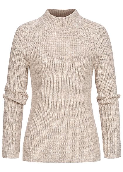 Tom Tailor Damen High-Neck Strickpullover Sweater hell warm beige melange