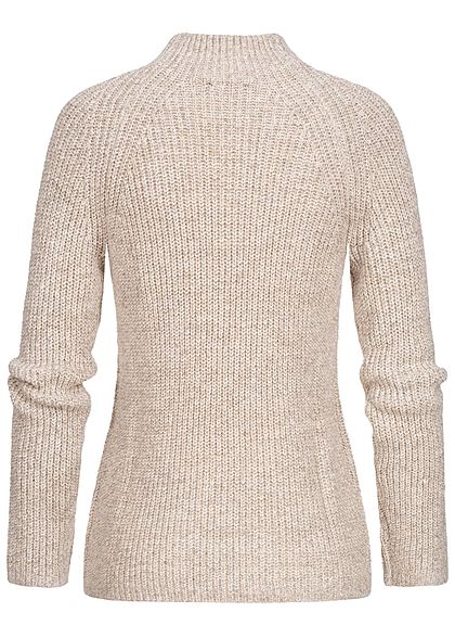 Tom Tailor Damen High-Neck Strickpullover Sweater hell warm beige melange
