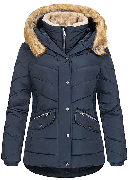 Tom Tailor Damen Winter Steppjacke Kunstfellkapuze 2-Pockets sky captain blau