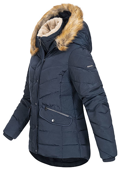 Tom Tailor Damen Winter Steppjacke Kunstfellkapuze 2-Pockets sky captain blau