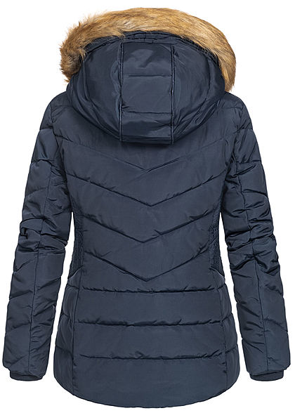 Tom Tailor Damen Winter Steppjacke Kunstfellkapuze 2-Pockets sky captain blau