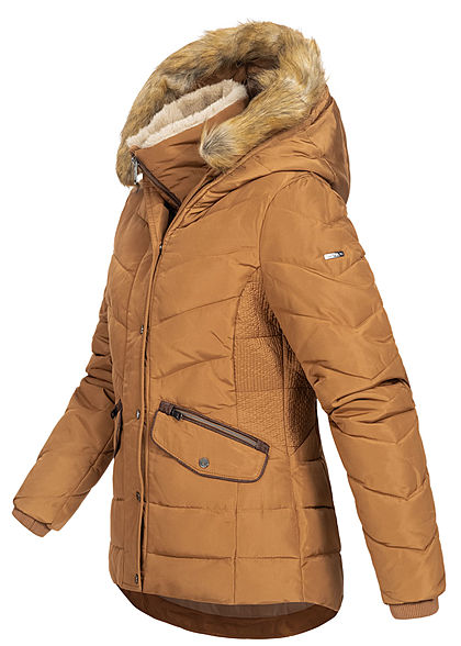Tom Tailor Damen Winter Steppjacke Kunstfellkapuze 2-Pockets chestnut braun