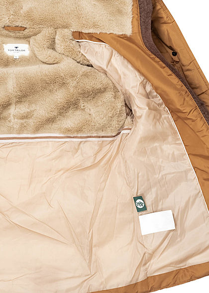 Tom Tailor Damen Winter Steppjacke Kunstfellkapuze 2-Pockets chestnut braun