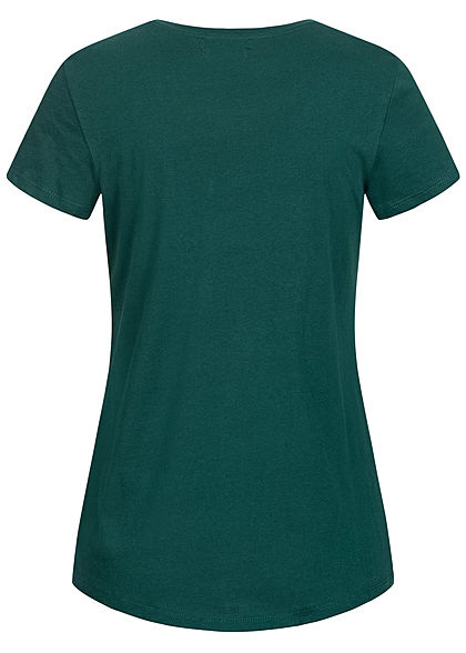 Tom Tailor Damen T-Shirt mit Stickerei Good Wines Only deep lake dunkel grün