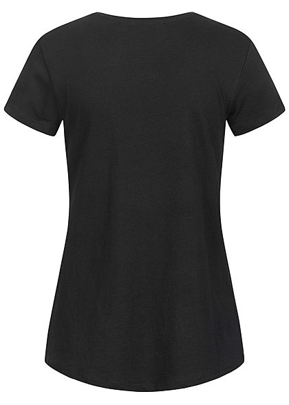 Tom Tailor Damen T-Shirt mit Stickerei Good Wines Only tief schwarz