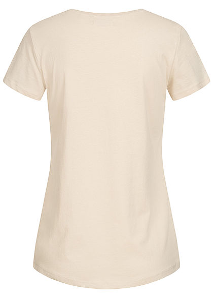 Tom Tailor Damen T-Shirt mit Stickerei Good Wines Only soft beige