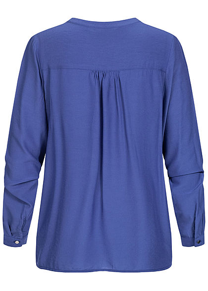 Tom Tailor Damen Basic V-Neck Langarm Bluse Vokuhila Knopf Manschetten ultramarine blau