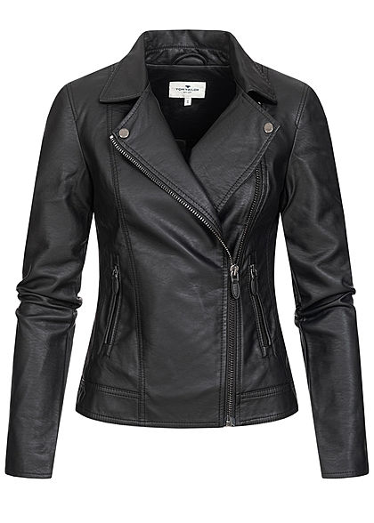 Tom Tailor Damen Kunstleder Biker Jacke asymmetrischer Zipper 2-Pockets schwarz