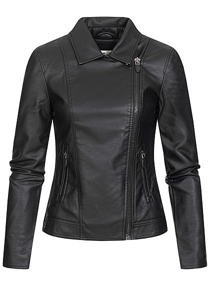 Tom Tailor Damen Kunstleder Biker Jacke asymmetrischer Zipper 2-Pockets schwarz