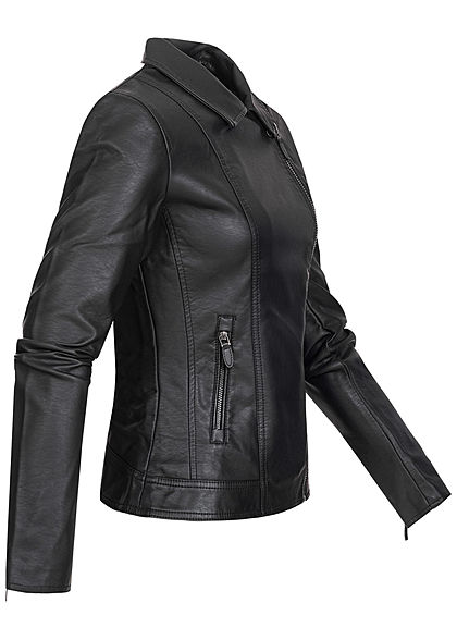Tom Tailor Damen Kunstleder Biker Jacke asymmetrischer Zipper 2-Pockets schwarz