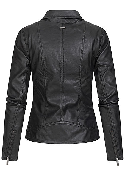 Tom Tailor Damen Kunstleder Biker Jacke asymmetrischer Zipper 2-Pockets schwarz