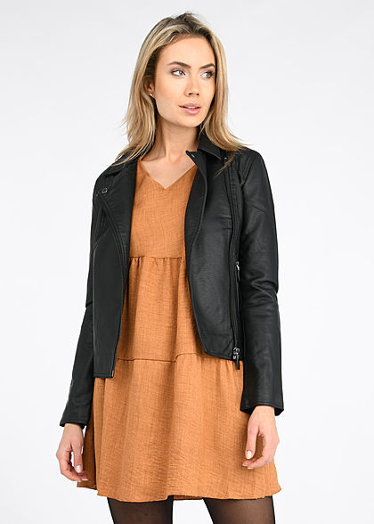 Tom Tailor Damen Kunstleder Biker Jacke asymmetrischer Zipper 2-Pockets schwarz