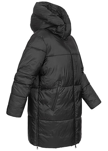 Hailys Damen Super Oversized Winter Steppmantel Kapuze 2-Pockets Halteband schwarz