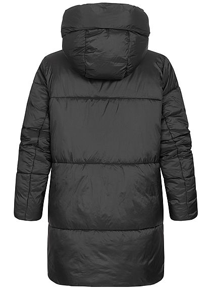 Hailys Damen Super Oversized Winter Steppmantel Kapuze 2-Pockets Halteband schwarz