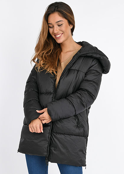 Hailys Damen Super Oversized Winter Steppmantel Kapuze 2-Pockets Halteband schwarz