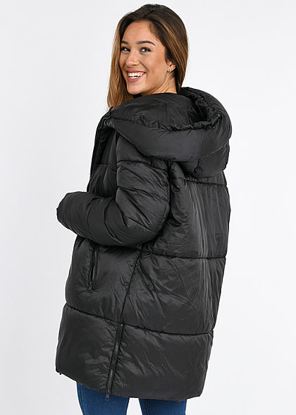Hailys Damen Super Oversized Winter Steppmantel Kapuze 2-Pockets Halteband schwarz