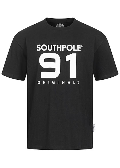 Southpole Herren T-Shirt Logo Numbers 91 Print weiter Schnitt schwarz weiss