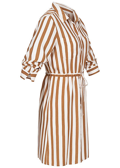 ONLY Damen NOOS 3/4 Arm Blusen Kleid Streifen Muster Taillenzug cloud weiss beige